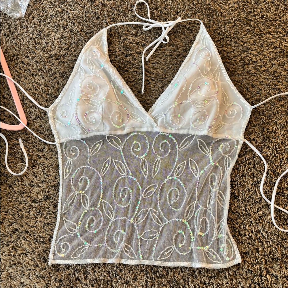 Wet Seal Tan Asymmetrical Embellished Tank Top